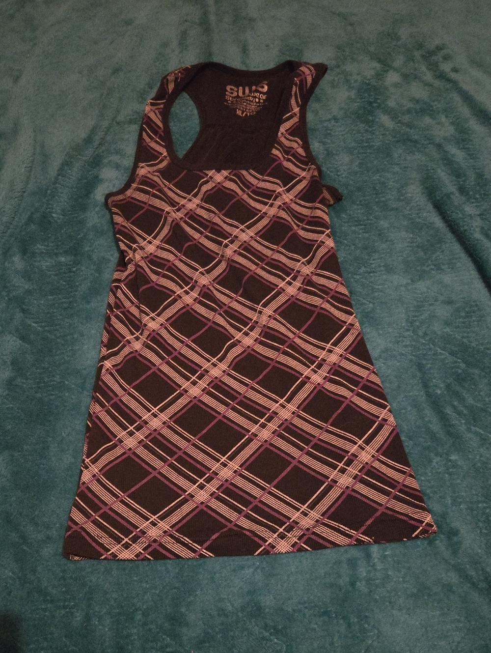 5/$20 Streetwear Society Plaid Racerback Tank Top - Black & Purple